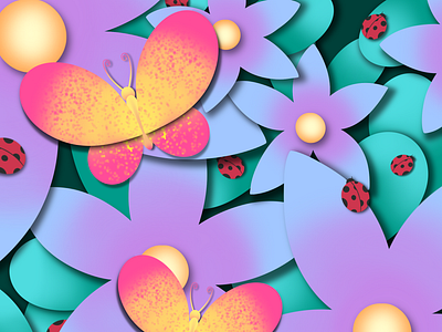 SENSATIONAL SPRING 2d botanicals butterflies design digital art digital illustrations florals garden illustration ladybugs paper cut out pixelart procreate procreateart spring illustration