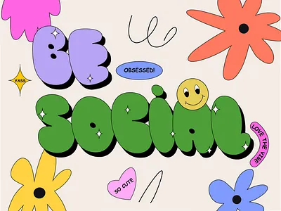 Be social floral design floral pattern funky illustration lovethevibe smiley smiley face social social media social media design social network socute
