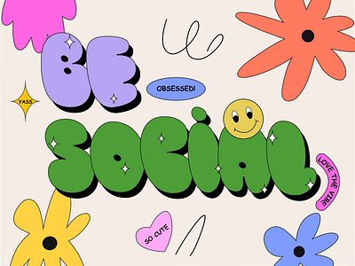 Be social floral design floral pattern funky illustration lovethevibe smiley smiley face social social media social media design social network socute