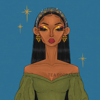 Bust Commission digital 2d digital illustration editorial fashion fashion illustration makeup portrait stylized tea doorante women of color