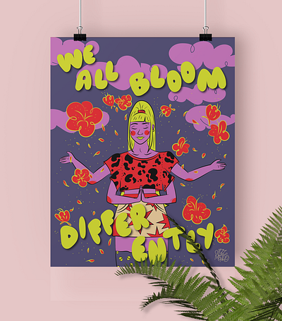 We all bloom differently design flat illustration lettering lettering art poster typography vector