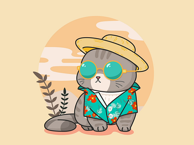 Vacation Cat beach ball cat tropical flyer vector