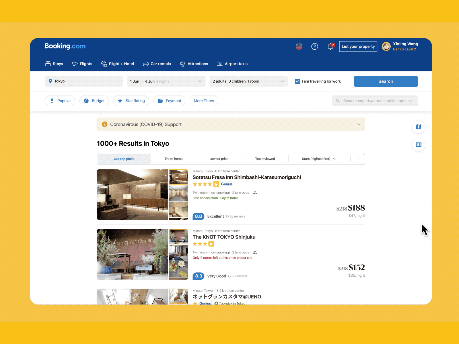 Toggle split map view on Booking (a redesign project) animation booking.com geography interaction design location online traveling agency travel ui ux web webdesign