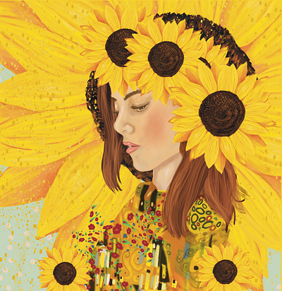 SUNFLOWERS character design digital art female character female illustrator illustrator people illustration portrait sunflower woman portrait women in illustration