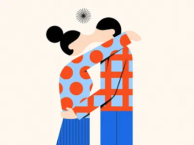 Inseparable abstract baby blue black blue body circle couple geometric geometry hands hug kiss love man minimal primary shapes red simple square woman