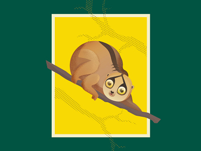 Slow Loris animal dots fauna flat gradient grain grenn halftone loris noise slowloris texture vector yellow