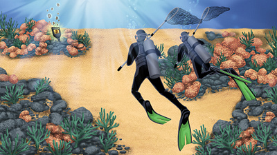 Divers hunting bitcoins digital art illustration art photoshop