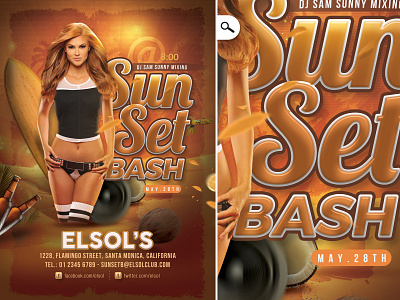Sunset Night Party Flyer bash beach eve event flyer full moon night party seasonal summer sunset surf