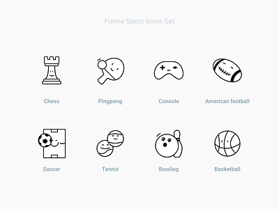 Funny Sport Icons Set artwork chess concept concept design console design football games icon icons icons set illustration simple soccer sport stroke symbol tennis ui vector