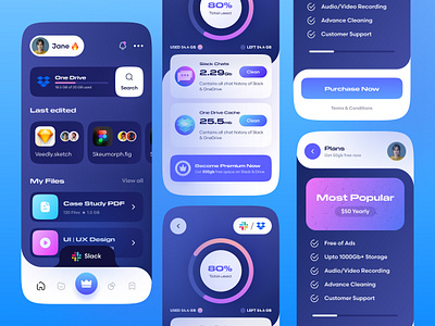 Dark Mode Storage App app design application ui appuiux big sur button chart charts cloud app darkmode ios app macos big sur neumorphism ui premium progressbar saas app skeuomorphism storage website design