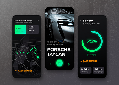 Taycan HeadQuarters app battery car charge chart design electric car electricity future map mobile navigation percent porsche progress bar rain rainy technology ui weather