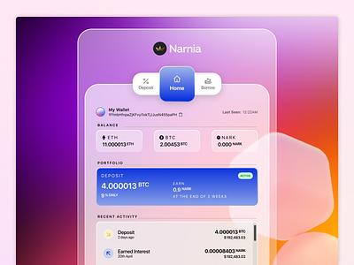 Narnia - Crypto lending and borrowing platform (sneak peek) bitcoin blockchain branding crypto exchange crypto wallet cryptocurrency dashboard design dogecoin ethereum fintech interaction design narnia product design ui ux webapp