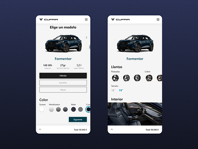 32 Customize product - Cupra car car app car web car website customize daily ui dailyui dailyuichallenge formentro product ui