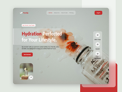 PureSip - Landing Page dribbble landingpage new productdesign shot uidesign waterbottle