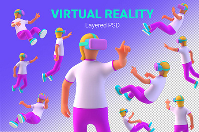 VR Girl in Virtual Reality PSD 3D illustration 3d animation 3d art 3d character 3d illustration agency app banner concept conceptual creative flat illustration interface landing page page vector virtual reality vr vr design web