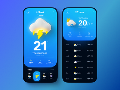 Weather App 3d app app design gradient illustration mobile mobile app mobile app design mobile design mobile ui rain screen sun ui uiux ux weather weather app weather icon