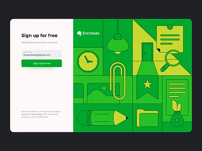 Sign up page for Evernote | Web Illustration clean design green illustration green web page illustration log in management notes organization planning project planning registration screen sign in sign up storage tasks ui ui illustration vector illustration web workplace