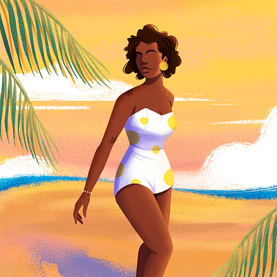 Sunny day beach illustration illustration art praia retro vintage