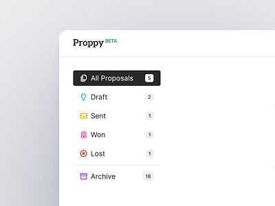 Proppy - Menu detail categories clean colorful detail figma icons menu state ui ux view white