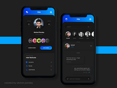 Hike Redesign Dark Mode app blue clean ui dark dark app dark mode darkmode darktheme darkui design gradient minimal mobiledesign modern socialmedia socialnetwork trending typography ui design uiux