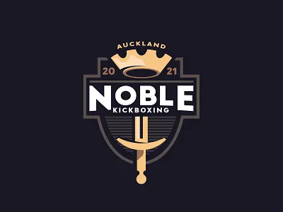 Noble Kickboxing boxing branding crown e sport e sports emblem fight gym kickboxing king logo mascot mma royal shield sword vector