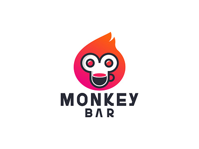 Monkey Bar LOGO baboon bar bars beer beverage beverages chimpanzee crockery cup eye flame flame logo flames glass gorilla logo minimal monkey monkeys wine