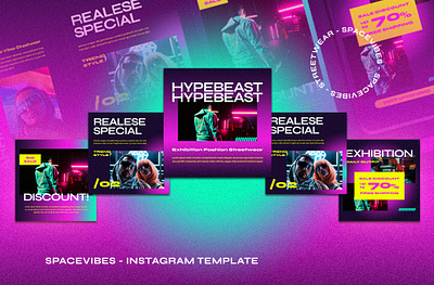 Spacevibes - Instagram Template agency branding brand identity branding fashion fashion store fashion streetwear gradient instagram post instagram stories instagram template neon noise social media space streetwear template universe urban