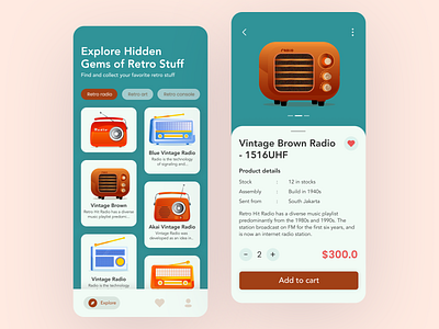 Retro App Mobile Design Concept collector e commerce app exploration illustration ios app design mobile app retro retro app ui concept ui design uiux vintage