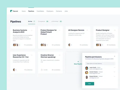 Pipelines List candidate hire hiring interview job permissions pipeline recruitment task tech workflow