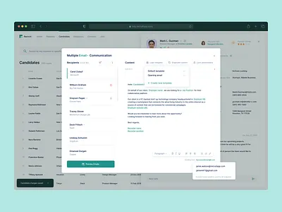 Mass Email Send builder bulk communication email mass modal placeholder recipient template