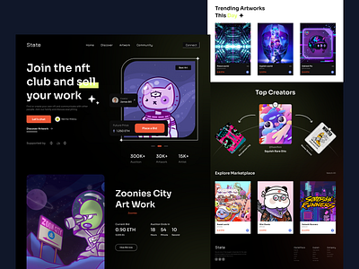 NFT Marketplace -Landing page batix clean clean design crypto crypto art crypto currency dark landing landing page market place modern nft nft marketplace token ui ui ux web web design web site website