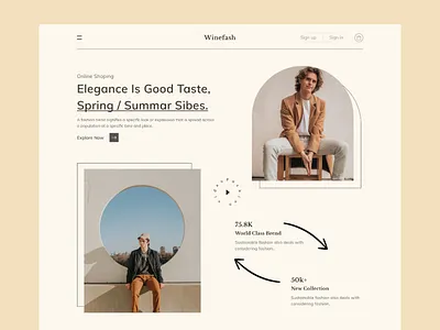 Fashion E-commerce Landing Page design fashion fashion app fashion brand logo minimal onboarding online store ui ui ecommerce uidesign user interface web design website concept winefash landing page