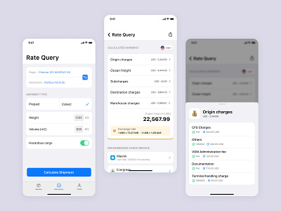 Rate query | Calculate shipment prize charges design interface invoice prize query shipments ui user experience design