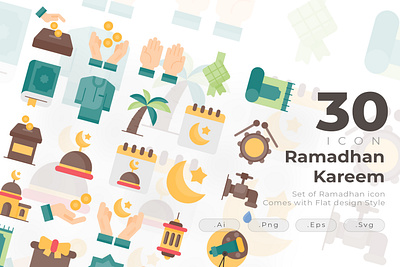 Ramadhan icon design comes wit flat style design creative fasting icon icon design iftar infaq modern mosque ramadhan sajadah