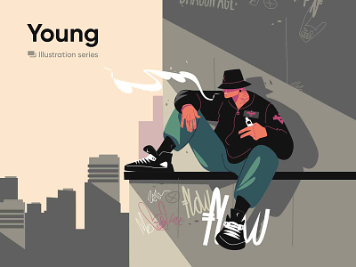 Young - illustration series character city cityscape dude illustration kit8 male man smoke vector young