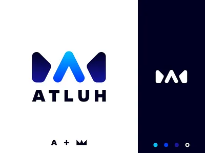 Atluh - Logo Design 👑 blue concept crown design flat gradient icon letter a logo logo design logomark monogram