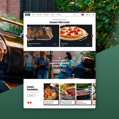 Weber Grills Site Redesign adventure ecommerce grilling homepage lifestyle brand outdoor design salesforce shop sketchapp ui user experience userinterface ux website