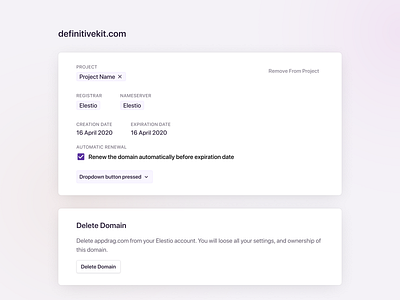 Domain settings page, SaaS clean design clean ui dashboard design dashboard ui design system domain name domainhosting figma minimalism minimalist product design saas saas design settings settings ui settingspage ui ui ux uiux