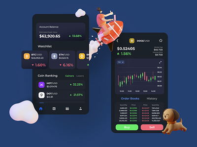 Crypto Exchange - Wallet App app design bitcoin crypto exchange crypto wallet dark mode dogecoin ui design