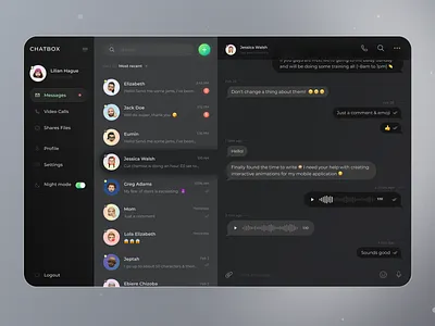 Direct Messaging app 💬 / DailyUI012 app blur chat chat app chatting colorblur daily ui dailyui dailyuichallenge dark dark app dark mode dark theme dark ui design glassmorphism gradient message message app messager