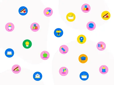 Primary school icons branding children childrens illustration colors creative cute design education flat food icon illustration location pattern primary school school toys ui vector website