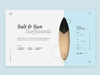 Salt & Sun Surfboards blue clean ecommerce header hero homepage interface light minimal ocean surf surfboard surfing ui ux uxui web website