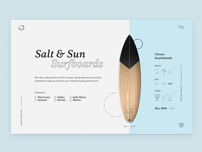 Salt & Sun Surfboards blue clean ecommerce header hero homepage interface light minimal ocean surf surfboard surfing ui ux uxui web website