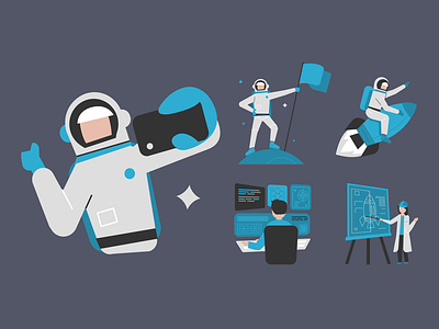 Astronaut illustrations - Free SVG astronaut character command flag flat free illustration launch moon plan repair rocket space stars svg