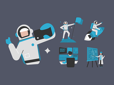 Astronaut illustrations - Free SVG astronaut character command flag flat free illustration launch moon plan repair rocket space stars svg