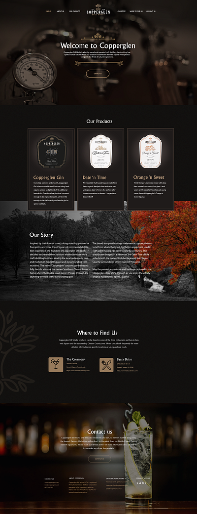 Web design for Gin company gin sepia spirits