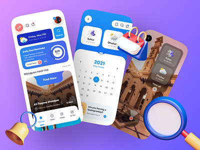 Dua Reminder & Mosque Finder App 3d mosque concept design covid19 figma icon idea illustrator ios app design islamic islamic design modern design mosque mosque app muslim prototyping quran ui design ui inspiration