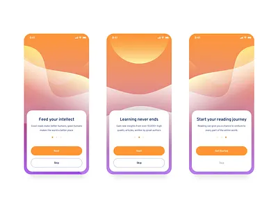 Onboarding Screens app articles clean gradient minimalist mobile mobile app mobile app design onboarding reading ui ui design