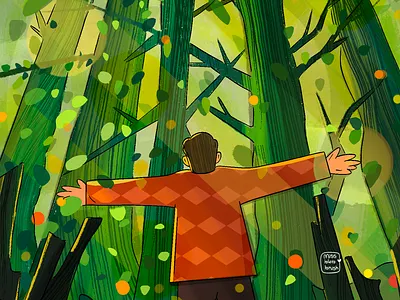 I love looking at the sky through trees art boy character cute design dribbble forest forest animals forestry forests illustration landscape minimal nature photoshop plants plants illustration sky sunshine vector