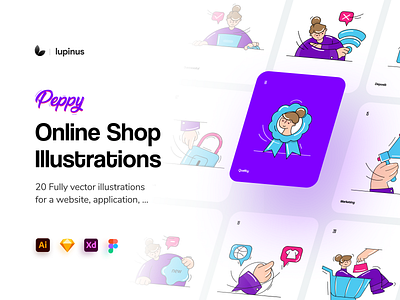 Peppy Illustration kit app character character design colorful creative design design app discount illustration illustration kit illustrations landing landingpage mobile payment search shop shopping web website